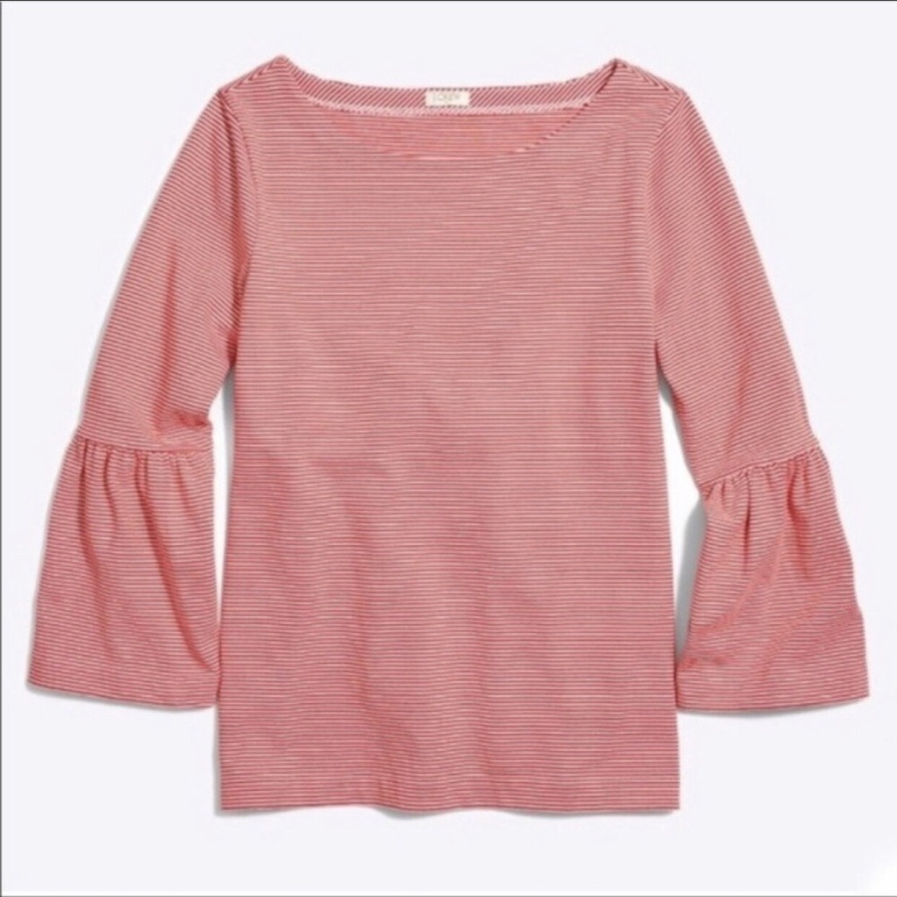 J.Crew Top Cotton Red Micro Stripe Boat Neck Bell Sleeves Medium